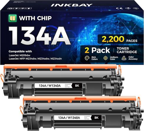 خرطوشة حبر 134A 2-أسود مع رقاقة بديلة عالية الإنتاجية لـ HP 134A W1340A 134X W1340X متوافقة مع حبر الطابعة HP Laserjet M209dw MFP M234dw M234sdw M234sdn M209dwe M234dwe M234sdwe M234sdne in Kuwait