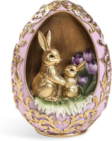 Easter Egg Bunny Figurine, Gold Embossed Resin Decorative Egg Shaped Bunny Decor with Purple Flowers, Spring Rabbit Statue Gifts Indoor Tabletop Centerpiece Mantel Shelf Desk Home Decorations in Kuwait
