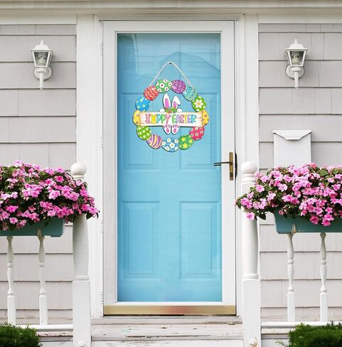 عيد الفصح الديكور اكليلا من الباب الخشبي للباب الأمامي علامة لطيف الأرنب سعيد بيض عيد الفصح باب خشبي شماعات الأرنب زهرة البيض ترحيب علامة معلقة للمنزل في الهواء الطلق داخلي جدار الربيع عيد الفصح ديكور in Kuwait