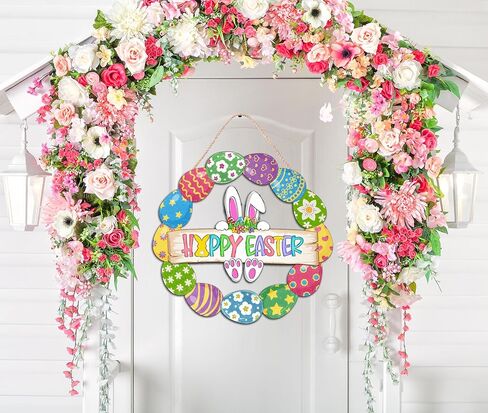 عيد الفصح الديكور اكليلا من الباب الخشبي للباب الأمامي علامة لطيف الأرنب سعيد بيض عيد الفصح باب خشبي شماعات الأرنب زهرة البيض ترحيب علامة معلقة للمنزل في الهواء الطلق داخلي جدار الربيع عيد الفصح ديكور in Kuwait