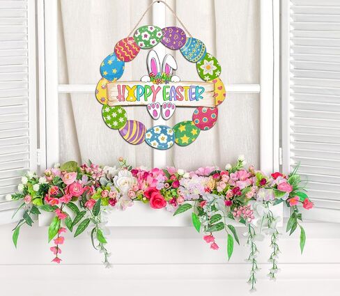 عيد الفصح الديكور اكليلا من الباب الخشبي للباب الأمامي علامة لطيف الأرنب سعيد بيض عيد الفصح باب خشبي شماعات الأرنب زهرة البيض ترحيب علامة معلقة للمنزل في الهواء الطلق داخلي جدار الربيع عيد الفصح ديكور in Kuwait