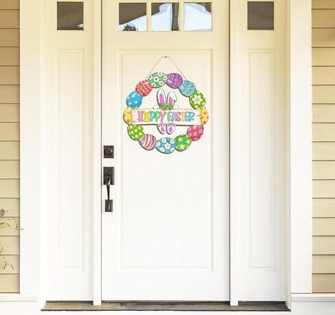 عيد الفصح الديكور اكليلا من الباب الخشبي للباب الأمامي علامة لطيف الأرنب سعيد بيض عيد الفصح باب خشبي شماعات الأرنب زهرة البيض ترحيب علامة معلقة للمنزل في الهواء الطلق داخلي جدار الربيع عيد الفصح ديكور in Kuwait