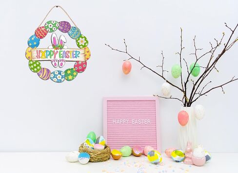 عيد الفصح الديكور اكليلا من الباب الخشبي للباب الأمامي علامة لطيف الأرنب سعيد بيض عيد الفصح باب خشبي شماعات الأرنب زهرة البيض ترحيب علامة معلقة للمنزل في الهواء الطلق داخلي جدار الربيع عيد الفصح ديكور in Kuwait