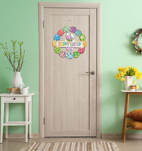عيد الفصح الديكور اكليلا من الباب الخشبي للباب الأمامي علامة لطيف الأرنب سعيد بيض عيد الفصح باب خشبي شماعات الأرنب زهرة البيض ترحيب علامة معلقة للمنزل في الهواء الطلق داخلي جدار الربيع عيد الفصح ديكور in Kuwait