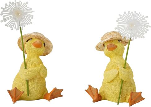 Braxio Duck Figurines Desk Decor Set - Twin Duckling Statue with DIY Hat & Holding White Flowers Whimsical Resin Home Decor for Coffee Table Easter Decoration Gift in Kuwait