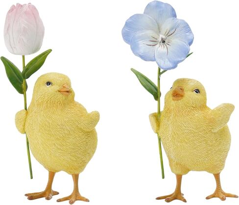 Braxio Duck Figurines Desk Decor Set - Twin Duckling Statue with DIY Hat & Holding White Flowers Whimsical Resin Home Decor for Coffee Table Easter Decoration Gift in Saudi Arabia
