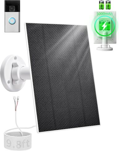 Solar Panel for Ring Doorbell, 3W Solar Charger Built-in 5000mAh Battery, Solar Panels Only Compatible with Ring Video doorbell 3/4/3 Plus,Battery Doorbell Plus/Pro Camera, with 9.8ft Cable in Kuwait