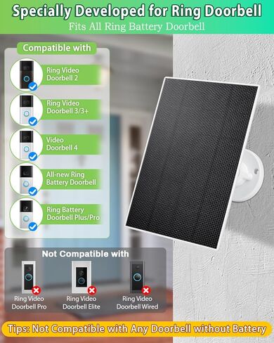 Solar Panel for Ring Doorbell, 3W Solar Charger Built-in 5000mAh Battery, Solar Panels Only Compatible with Ring Video doorbell 3/4/3 Plus,Battery Doorbell Plus/Pro Camera, with 9.8ft Cable in Kuwait