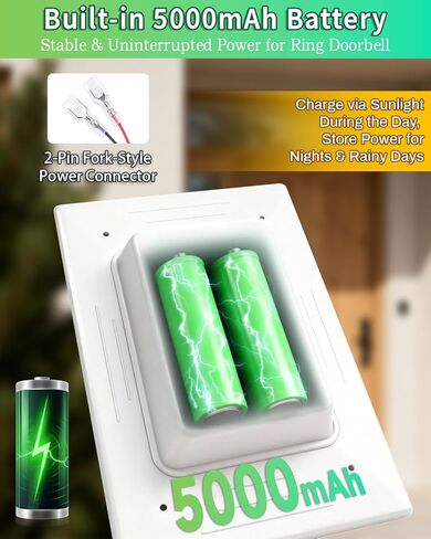 Solar Panel for Ring Doorbell, 3W Solar Charger Built-in 5000mAh Battery, Solar Panels Only Compatible with Ring Video doorbell 3/4/3 Plus,Battery Doorbell Plus/Pro Camera, with 9.8ft Cable in Kuwait