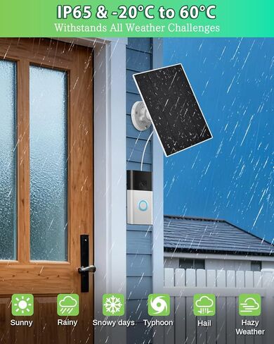 Solar Panel for Ring Doorbell, 3W Solar Charger Built-in 5000mAh Battery, Solar Panels Only Compatible with Ring Video doorbell 3/4/3 Plus,Battery Doorbell Plus/Pro Camera, with 9.8ft Cable in Kuwait