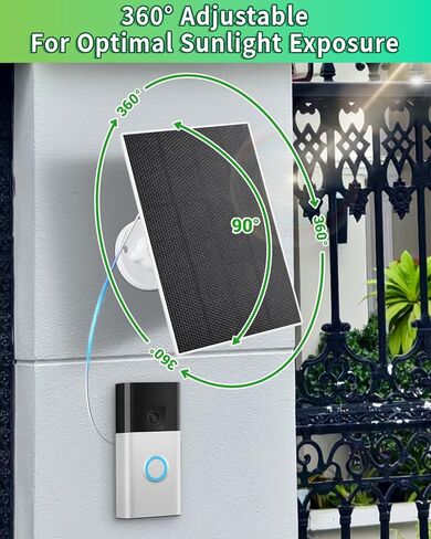 Solar Panel for Ring Doorbell, 3W Solar Charger Built-in 5000mAh Battery, Solar Panels Only Compatible with Ring Video doorbell 3/4/3 Plus,Battery Doorbell Plus/Pro Camera, with 9.8ft Cable in Kuwait