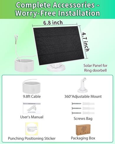 Solar Panel for Ring Doorbell, 3W Solar Charger Built-in 5000mAh Battery, Solar Panels Only Compatible with Ring Video doorbell 3/4/3 Plus,Battery Doorbell Plus/Pro Camera, with 9.8ft Cable in Kuwait