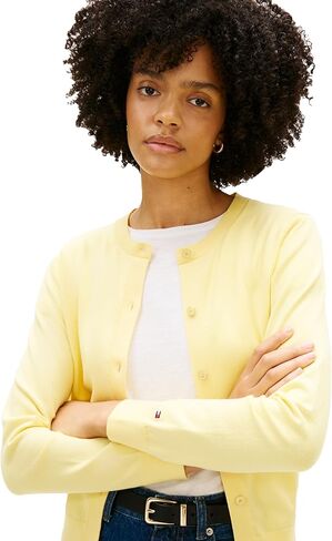 Tommy Hilfiger Women's Cotton Crew Neck Cardigan Sweater Lightweight Button Down Knit Cardigan in Saudi Arabia