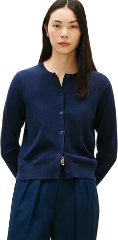 Tommy Hilfiger Women's Cotton Crew Neck Cardigan Sweater Lightweight Button Down Knit Cardigan in Saudi Arabia