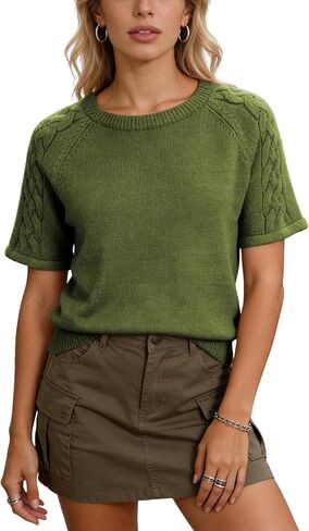 Yeokou Womens Short Sleeve Sweater Oversized Round Neck Cable Knit Pullover Spring Summer Casual Top Blouse in Saudi Arabia