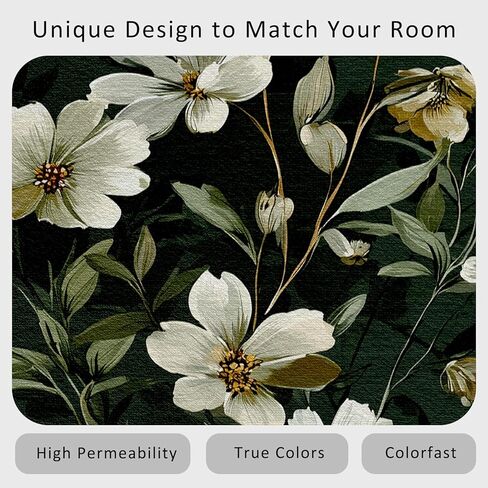 White Floral 4x10 Runner Rug, Flower Deep Green Runners for Hallways, Kitchen, Bedroom, Entryway, White Floral Home Decor Floor Carpet, Non Slip Washable Low Pile, 4 x 10 ft EZ112 in Saudi Arabia