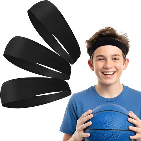 Sibba 3 x Sports Sweatbands Football Headband Elastic Breathable Running Headbands Sweat Wicking Wide Headband Sweatband Athletic Sweat Band Hair Bands for Basketball, Tennis, Soccer, Cycling, Fitness in Saudi Arabia