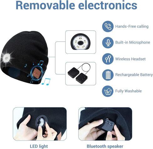 قبعة بلوتوث مع ضوء، صوت ستيريو عالي الدقة، مصباح أمامي USB قابل لإعادة الشحن للمشي لمسافات طويلة وصيد الأسماك، هدية للرجال والنساء في سن المراهقة in Kuwait