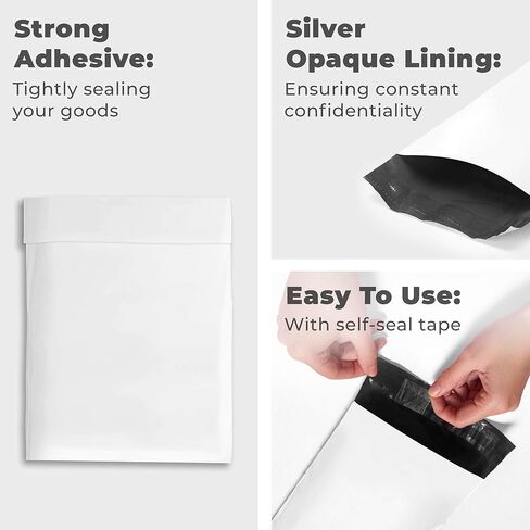 أكياس بريد صغيرة من البوليستر مقاس 5 × 7، أكياس شحن بيضاء صلبة - أكياس بولي خالية من التمزق والثقب - أكياس بريد مقاومة للماء - أكياس تغليف للأعمال الصغيرة - عدد 200 in Kuwait