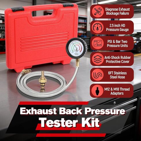 طقم اختبار الضغط الخلفي للعادم مع خرطوم من الفولاذ المقاوم للصدأ بطول 6 أقدام، مقياس ضغط خلفي احترافي لعادم السيارات الديزل مع موصل سريع، محولات M12 وM18، للشاحنات وسيارات الدفع الرباعي والشاحنات وما إلى ذلك. in Kuwait