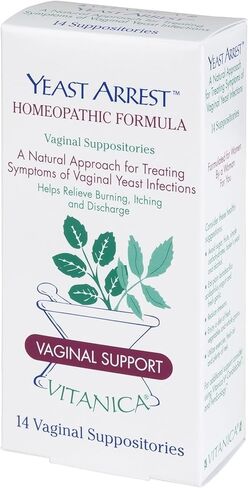 Vitanica Yeast Arrest, Homeopathic Vaginal Suppositories, for Yeast Infection Symptoms, Relieves Burning, Itching & Discharge, with Boric Acid, Tea Tree Oil & Probiotics, Vegan (Pro Logo, 14ct) in Kuwait