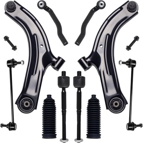 KEYOOG 10Pcs Front Lower Control Arm Kit w/Ball Joint Fit For 07-12 Ni-ssan Versa, 09-14 Cube, Outer Inner Tie Rod End, Sway Bar Link, Boots (OE# K620566 K620567 K750098 EV800322 ES800248 ES800249) in Saudi Arabia