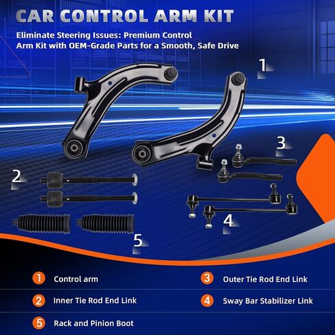 KEYOOG 10Pcs Front Lower Control Arm Kit w/Ball Joint Fit For 07-12 Ni-ssan Versa, 09-14 Cube, Outer Inner Tie Rod End, Sway Bar Link, Boots (OE# K620566 K620567 K750098 EV800322 ES800248 ES800249) in Saudi Arabia