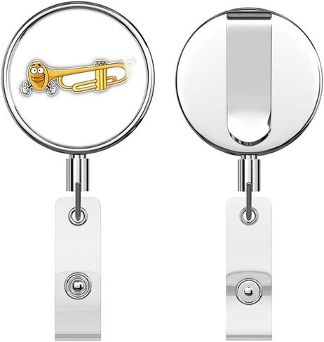 Trumpet Smiley Round ID Badge Key Card Tag Holder Badge Retractable Reel Badge Holder with Belt Clip in Saudi Arabia