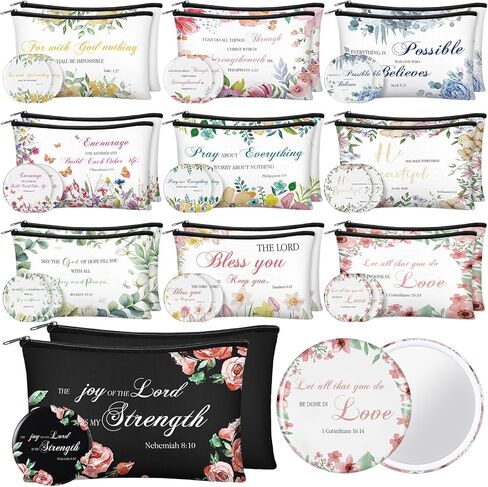 Abbylike 40 Pcs Christian Gift for Women Include 20 Bible Verse Makeup Bags 20 Christian Compact Mirrors Inspirational Religious Scripture Gift for Mom Sister Birthday Christmas(Retro Style) in Saudi Arabia