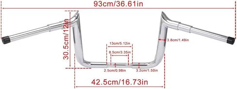 12" Ape Hangers Handlebars 1 ½ Meathook Bagger Bar Compatible With 1986-2023 Harley Touring Street Glide Electra Glide Models with Bating Fairing (Chrome) in Kuwait