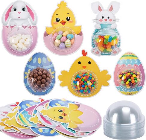 42 Pack Easter Candy Cards with Plastic Domes, DIY Bunnies Eggs Chick Card Candy Holder, Fillable Easter Greeting Cards Holder Exchange Gifts for School Class Spring Party Favors (Candy Not Included) in Kuwait