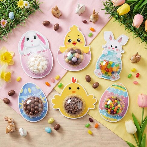42 Pack Easter Candy Cards with Plastic Domes, DIY Bunnies Eggs Chick Card Candy Holder, Fillable Easter Greeting Cards Holder Exchange Gifts for School Class Spring Party Favors (Candy Not Included) in Kuwait