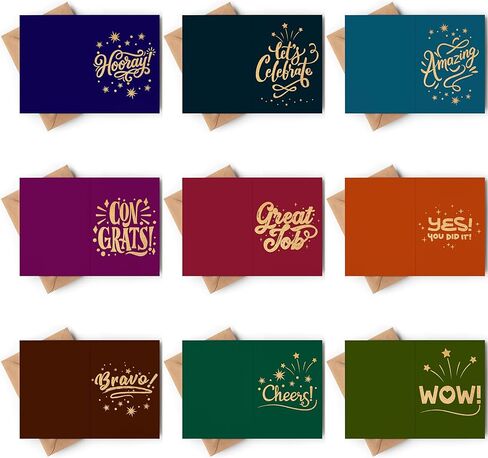 Congratulation Cards – 18 Pack Blank Inside, 9 Unique Designs, 5"x7" Cards - All Occasion Congratulations Gifts with Envelopes & Stickers for Achievements, Celebrations & Milestones in Kuwait