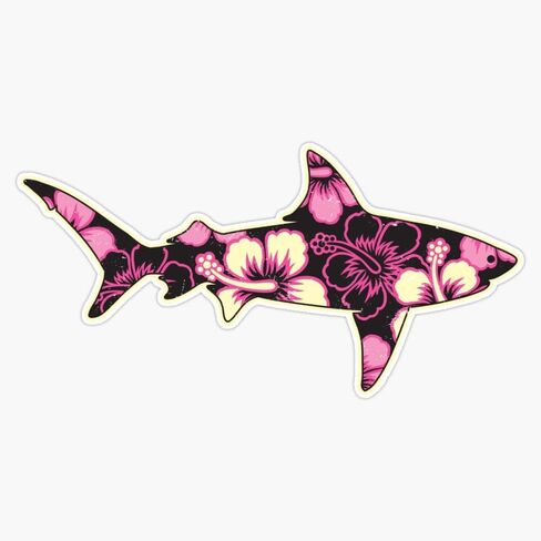 Hawaiian Pink Hibiscus Shark Vinyl Sticker Waterproof Decal Laptop Wall Window Bumper Sticker 5" in Saudi Arabia