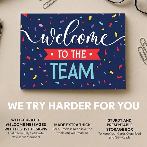 Decorably 50 Pack 6x4in Welcome To The Team Cards Bulk with Envelopes and Stickers, 10 Folded Festive Designs for Team Members, Colleagues, with Printed Message Inside - Business, Gifting, Mailing in Saudi Arabia