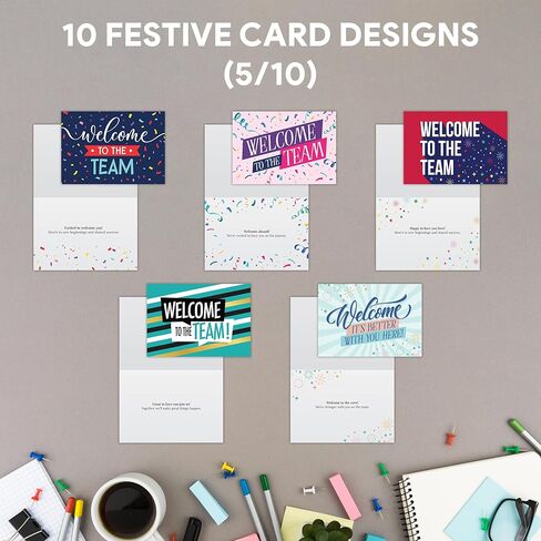 Decorably 50 Pack 6x4in Welcome To The Team Cards Bulk with Envelopes and Stickers, 10 Folded Festive Designs for Team Members, Colleagues, with Printed Message Inside - Business, Gifting, Mailing in Saudi Arabia