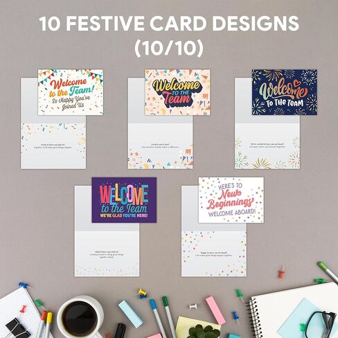 Decorably 50 Pack 6x4in Welcome To The Team Cards Bulk with Envelopes and Stickers, 10 Folded Festive Designs for Team Members, Colleagues, with Printed Message Inside - Business, Gifting, Mailing in Saudi Arabia