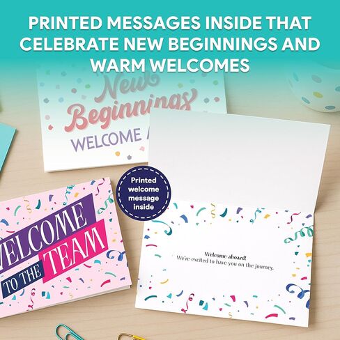 Decorably 50 Pack 6x4in Welcome To The Team Cards Bulk with Envelopes and Stickers, 10 Folded Festive Designs for Team Members, Colleagues, with Printed Message Inside - Business, Gifting, Mailing in Saudi Arabia
