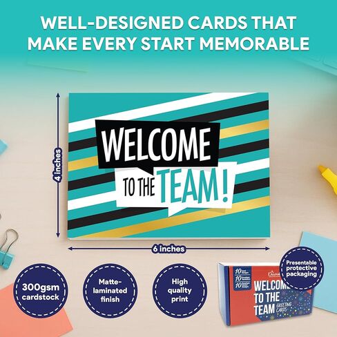 Decorably 50 Pack 6x4in Welcome To The Team Cards Bulk with Envelopes and Stickers, 10 Folded Festive Designs for Team Members, Colleagues, with Printed Message Inside - Business, Gifting, Mailing in Saudi Arabia