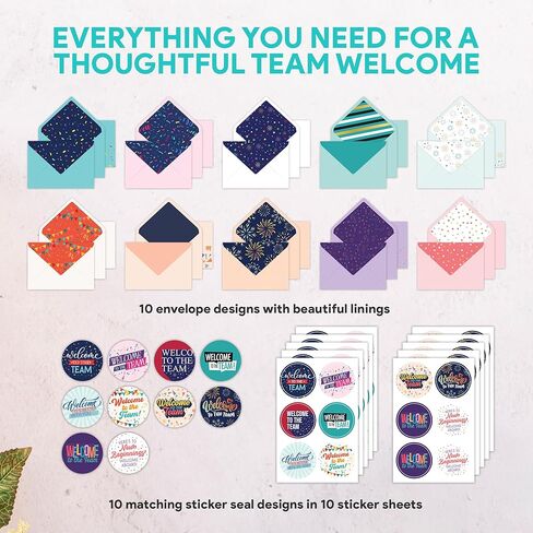 Decorably 50 Pack 6x4in Welcome To The Team Cards Bulk with Envelopes and Stickers, 10 Folded Festive Designs for Team Members, Colleagues, with Printed Message Inside - Business, Gifting, Mailing in Saudi Arabia