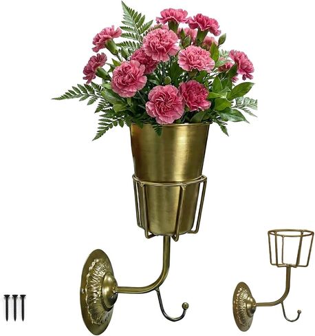 Gold Wall Planter, Wall Vase – 9.84×6.30×4.92 Inches Metal Gold Wall Planter Wall Vase – Hanging Wall-Mounted Flower Pot for Indoor Outdoor Home Decor Living Room Balcony in Saudi Arabia