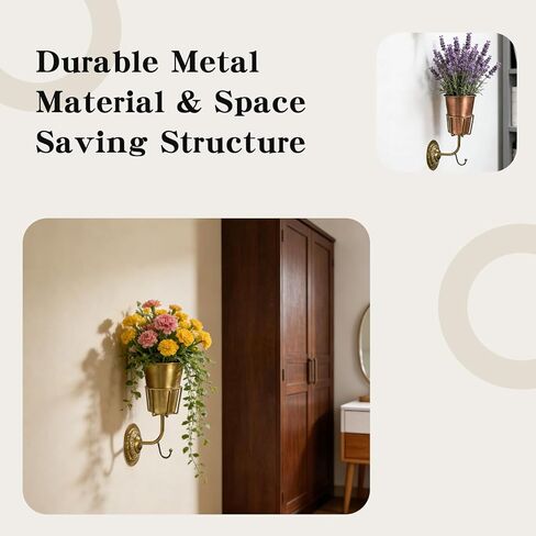 Gold Wall Planter, Wall Vase – 9.84×6.30×4.92 Inches Metal Gold Wall Planter Wall Vase – Hanging Wall-Mounted Flower Pot for Indoor Outdoor Home Decor Living Room Balcony in Saudi Arabia
