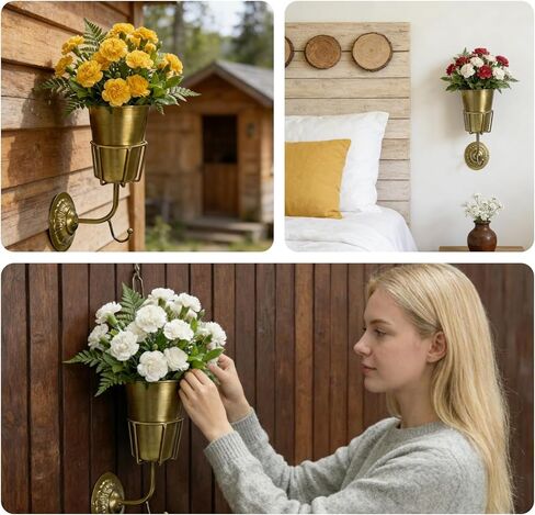 Gold Wall Planter, Wall Vase – 9.84×6.30×4.92 Inches Metal Gold Wall Planter Wall Vase – Hanging Wall-Mounted Flower Pot for Indoor Outdoor Home Decor Living Room Balcony in Saudi Arabia
