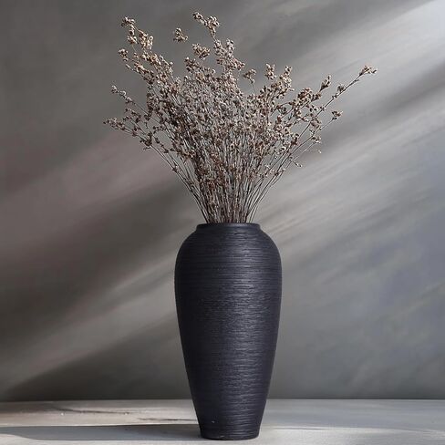 مزهرية سيراميك ريفية، مزهرية سوداء طويلة القامة مقاس 13.4 بوصة، مزهريات عتيقة كبيرة، مزهريات ديكور حديثة من الطين لديكور المنزل، وغرفة المعيشة، والمدخل، وقطع الطاولة المركزية، والمطبخ، وهدايا الانتقال لمنزل جديد in Kuwait