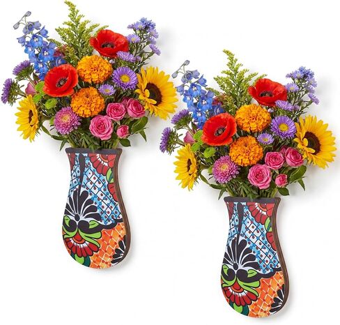 2 Pack Mexican Wooden Wall Planters Cielito Lindo Party Decoration Wall Vases with 3D Carving Retro Hanging Decor for Faux Greenery & Dried Flowers Livingroom Home Decoration(Multicolor) in Kuwait