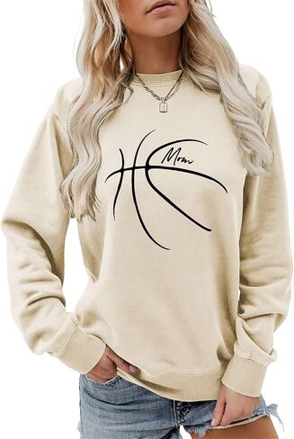 سويت شيرت Mama Shirt Mom Game Day للنساء، بلوفر كاجوال بأكمام طويلة ورسومات كرة السلة in Kuwait