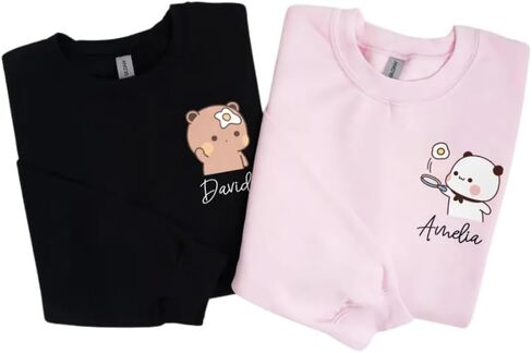 Kawaii Panda Bear Couples Valentine's Day Sweatshirt, Personalized Bubu Dudu Design, Custom bubu dudu shirt in Saudi Arabia