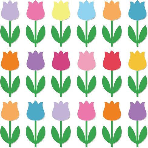 Whaline 48 Pcs Spring Tulip Flower Cutouts Cut-Outs Simple Colorful Floral Cardboard Paper Cutting with 100 Pcs Glue Points for DIY Crafts Party Classroom Bulletin Board, 12 Colors in Kuwait
