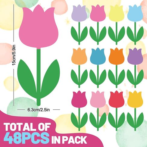 Whaline 48 Pcs Spring Tulip Flower Cutouts Cut-Outs Simple Colorful Floral Cardboard Paper Cutting with 100 Pcs Glue Points for DIY Crafts Party Classroom Bulletin Board, 12 Colors in Kuwait
