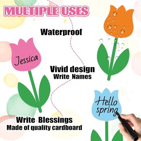 Whaline 48 Pcs Spring Tulip Flower Cutouts Cut-Outs Simple Colorful Floral Cardboard Paper Cutting with 100 Pcs Glue Points for DIY Crafts Party Classroom Bulletin Board, 12 Colors in Kuwait